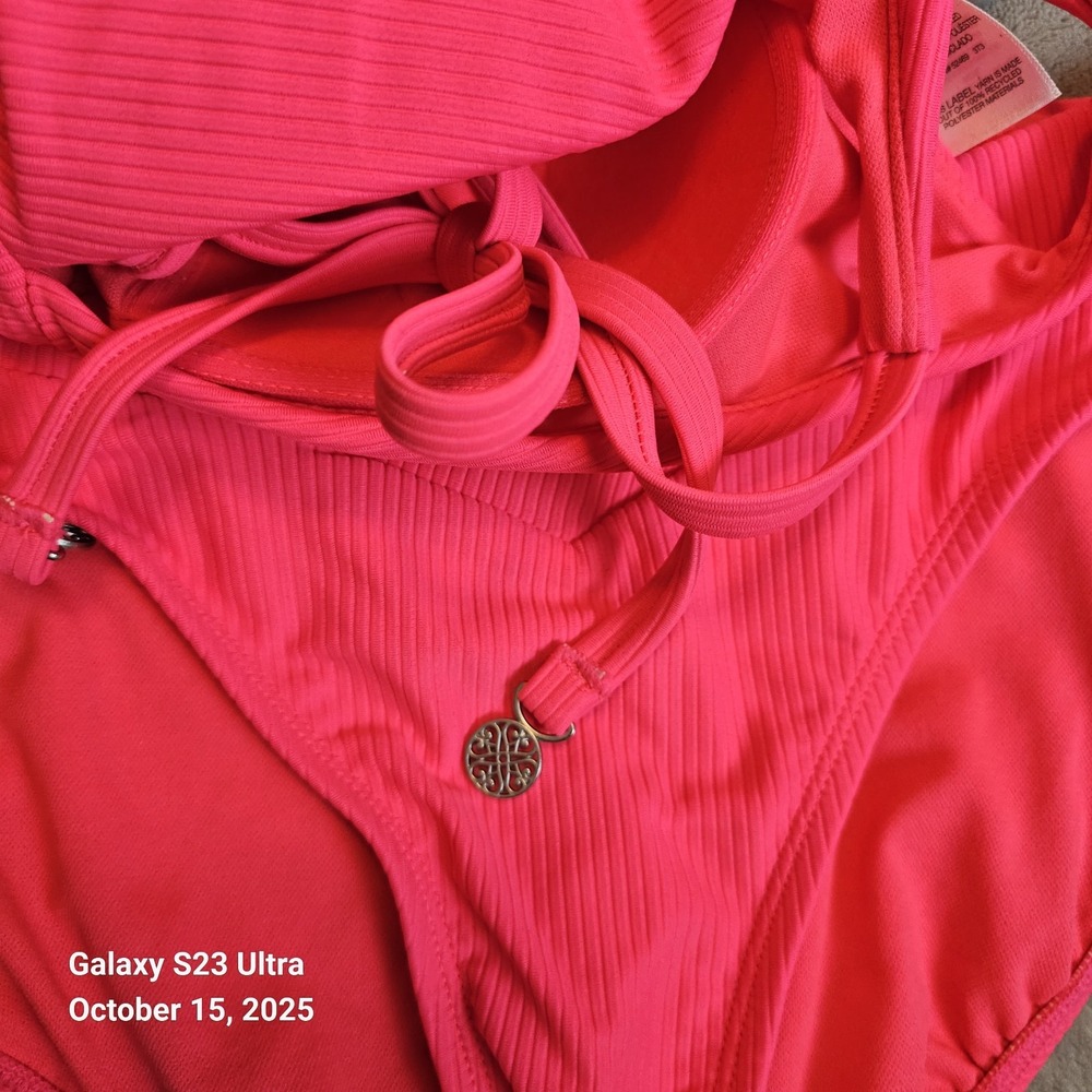 NWT Time And Tru Women's Bikini Set Coral Ribbed Large Mid Rise - Picture 8 of 9